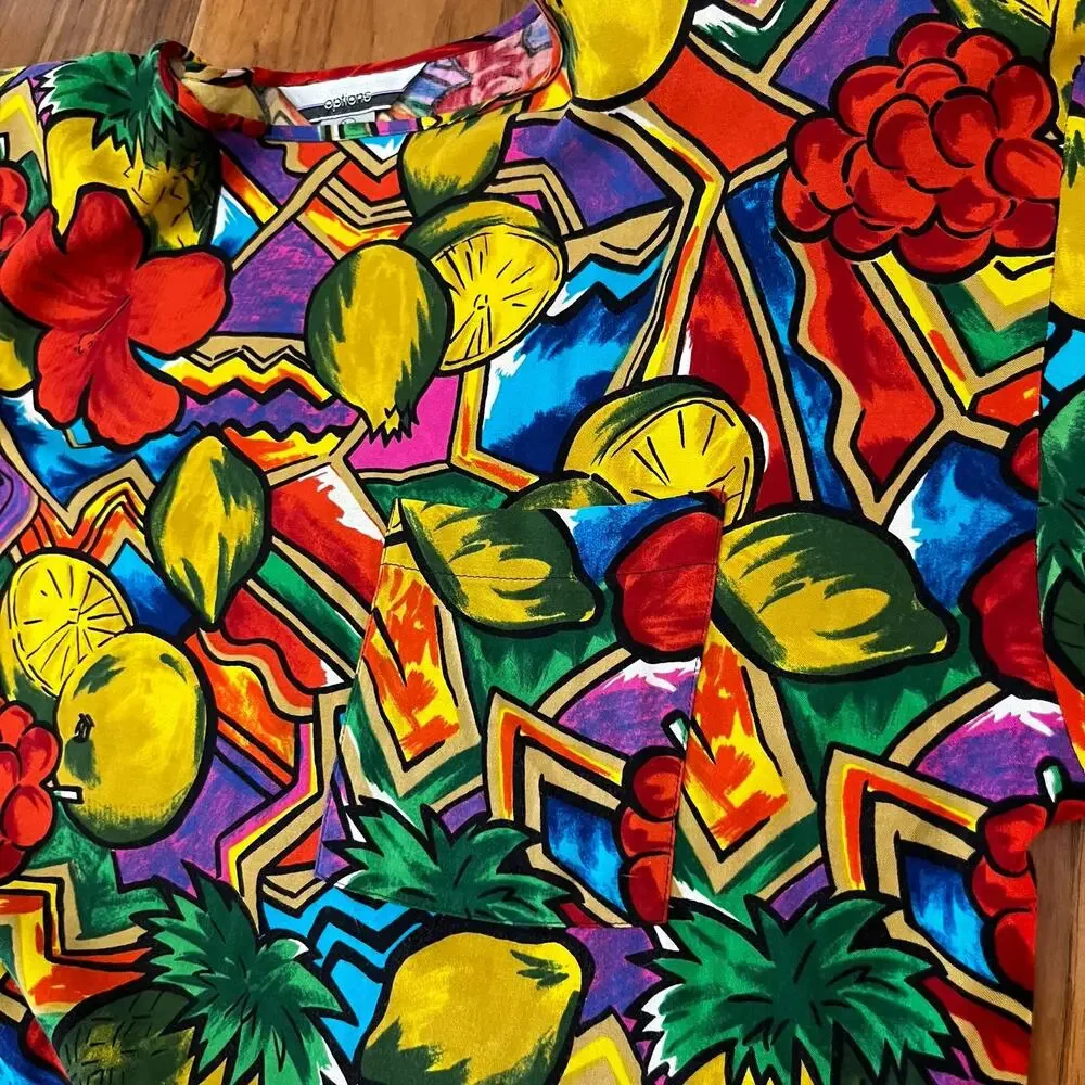 Vintage 80s Pant Set Size L Tropical Fruity Bright - Picture 14 of 16